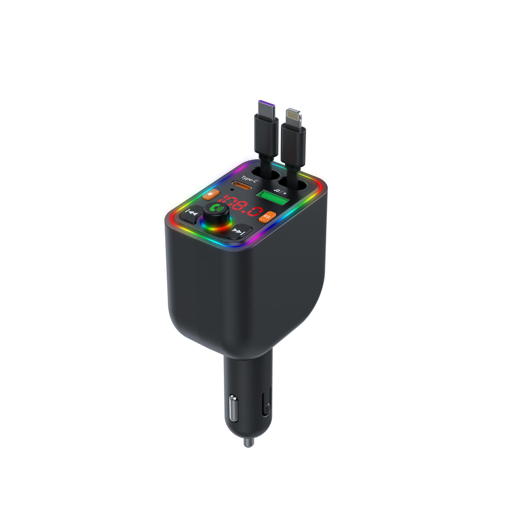 120W TurboCharge™ Retractable Car Charger – Digital Display + MP3/FM Transmitter + Bt Handsfree Car Kit PD QC Car Charger Y6 | Ultra‑Fast 4‑in‑1 Charging Power Station