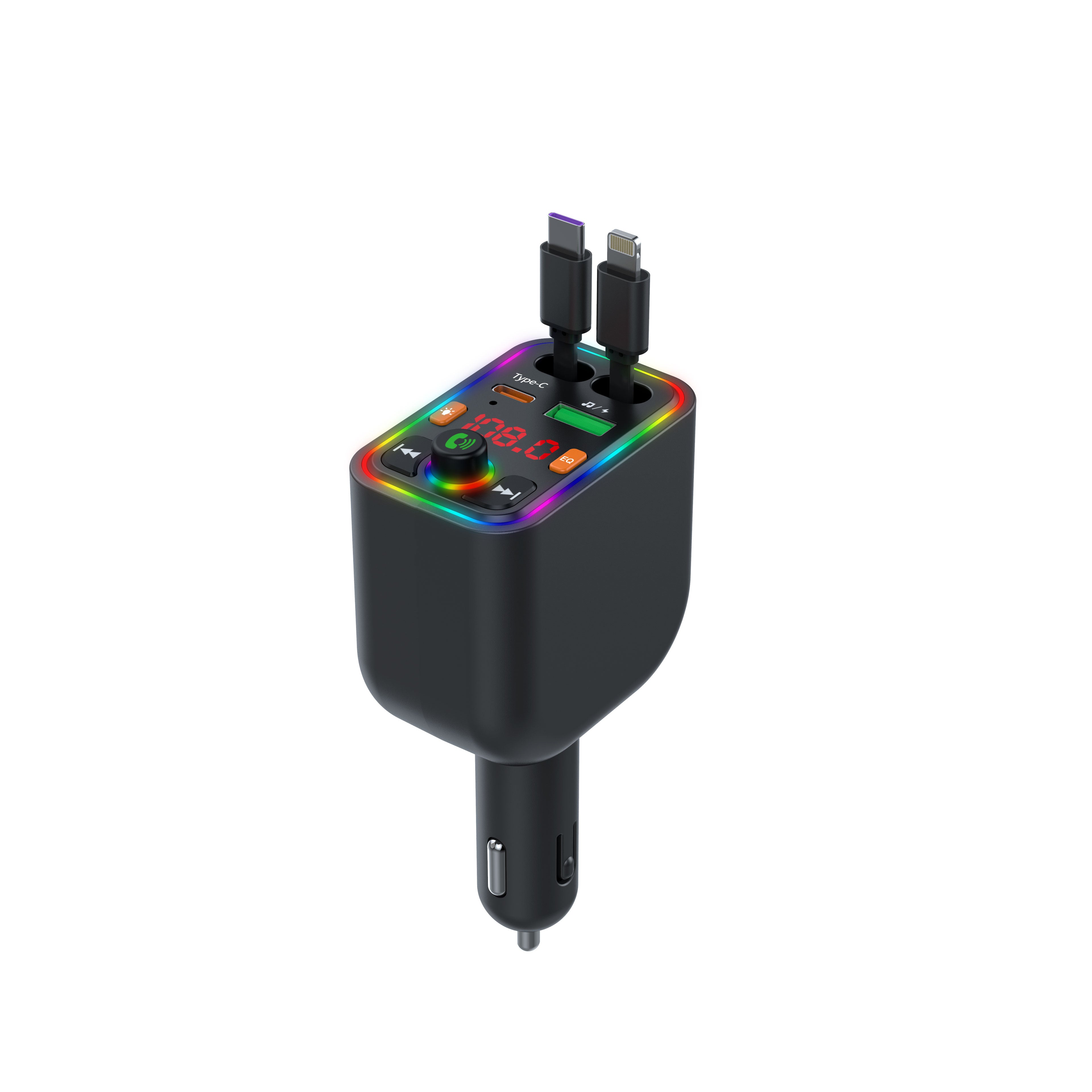 120W TurboCharge™ Retractable Car Charger – Digital Display + MP3/FM Transmitter + Bt Handsfree Car Kit PD QC Car Charger Y6 | Ultra‑Fast 4‑in‑1 Charging Power Station