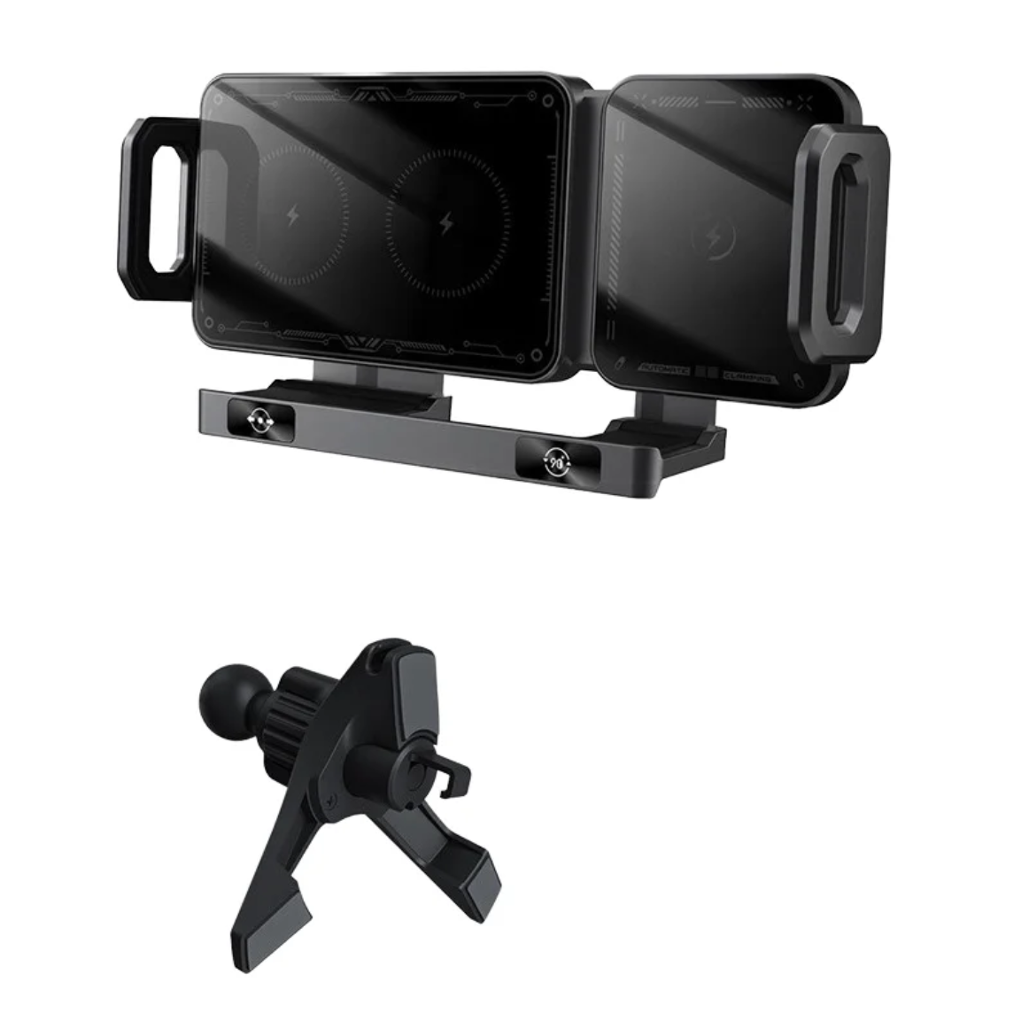 LuxDrive ProGrip 15W Wireless Car Charger Mount — Auto-Clamping 360° Rotatable for Samsung Z Fold, iPhone & All Phones