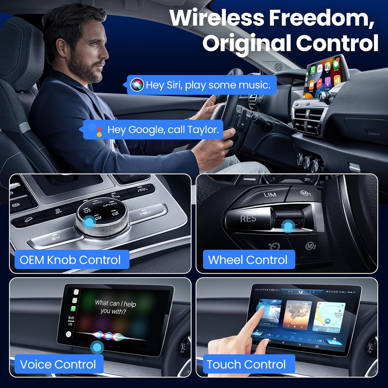 2-in-1 Wireless CarPlay & Android Auto Adapter – Plug & Play, Fast & Stable Connection