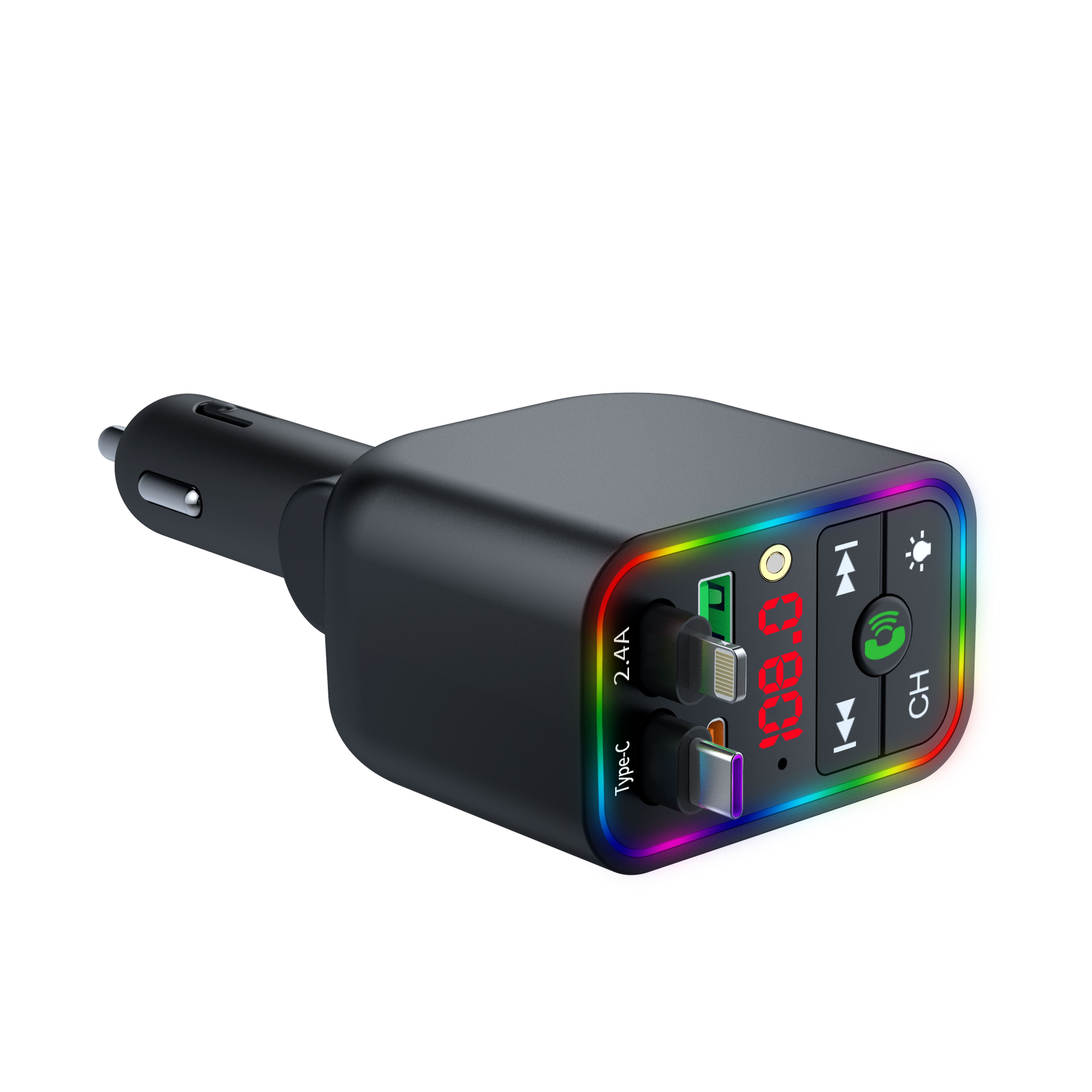 LuxDrive T3 Pro 5-in-1 260W Fast Car Charger with FM Transmitter & Ambient Light