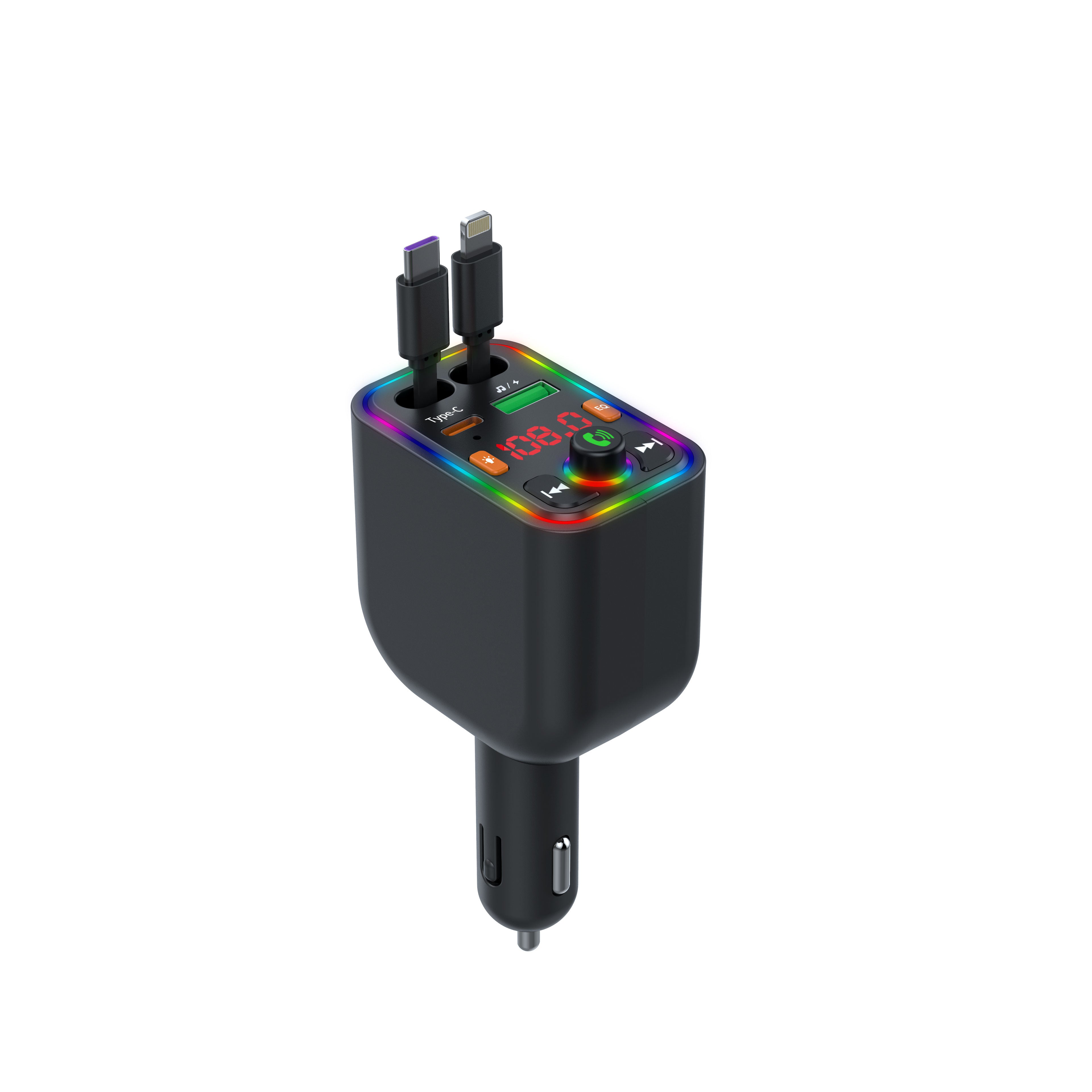 120W TurboCharge™ Retractable Car Charger – Digital Display + MP3/FM Transmitter + Bt Handsfree Car Kit PD QC Car Charger Y6 | Ultra‑Fast 4‑in‑1 Charging Power Station