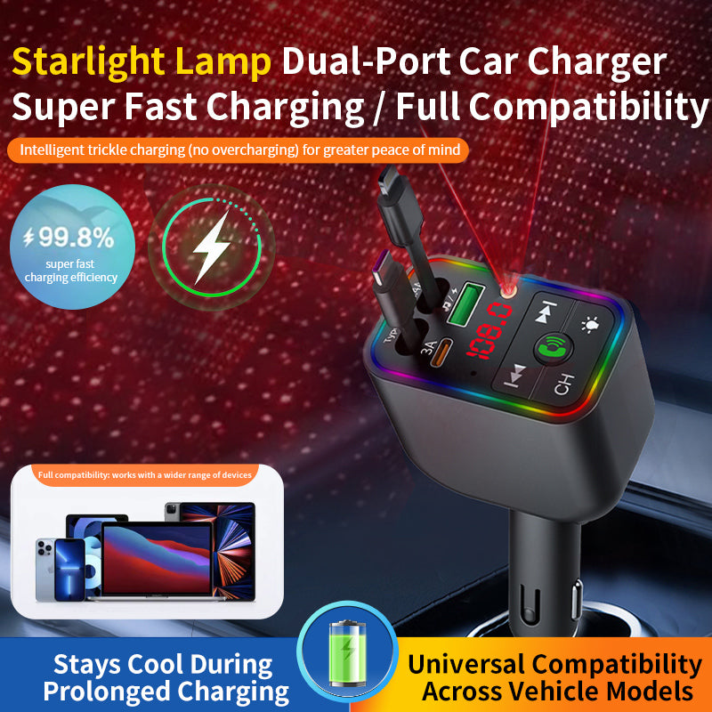LuxDrive T3 Pro 5-in-1 260W Fast Car Charger with FM Transmitter & Ambient Light