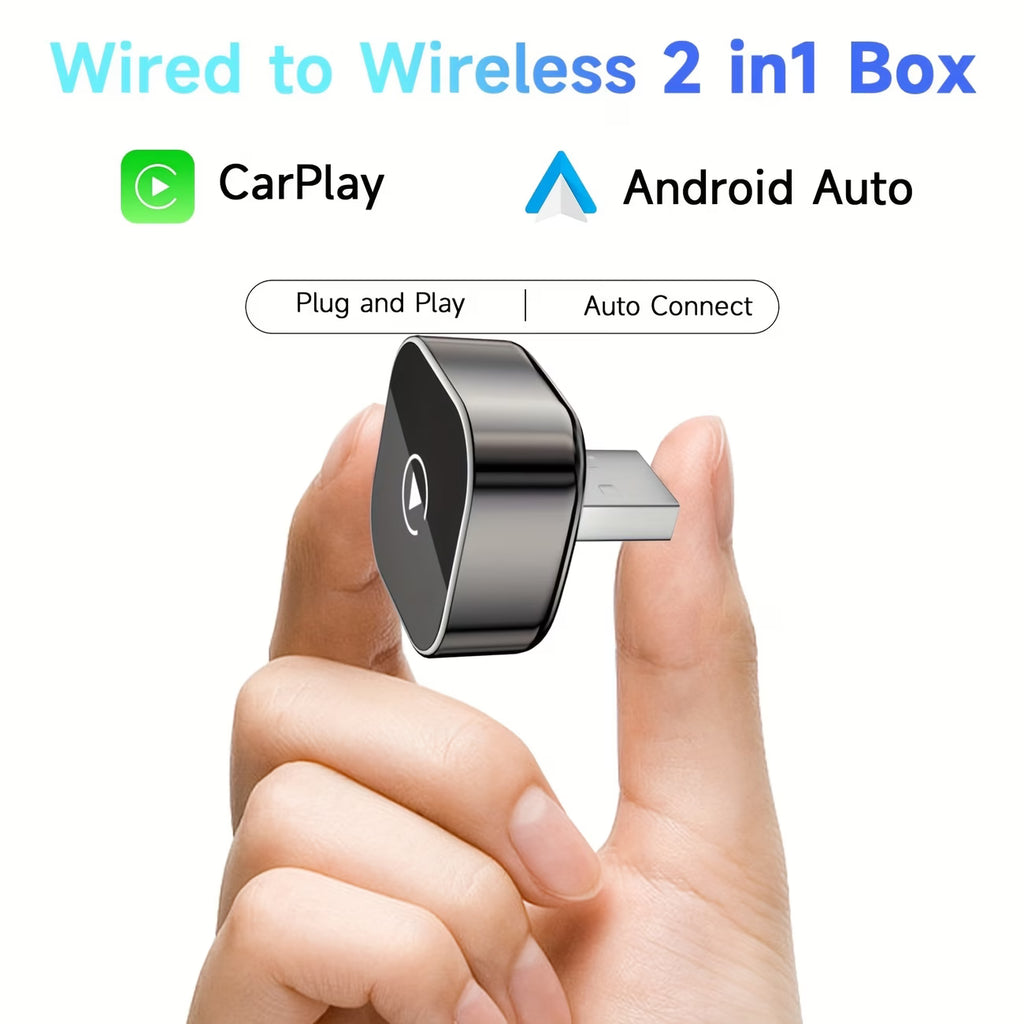 2-in-1 Wireless CarPlay & Android Auto Adapter – Plug & Play, Fast & Stable Connection