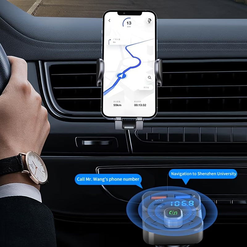 Bluetooth 5.3 Car FM Transmitter – QC3.0 Fast Charging, Hands-Free Calling & Digital Display