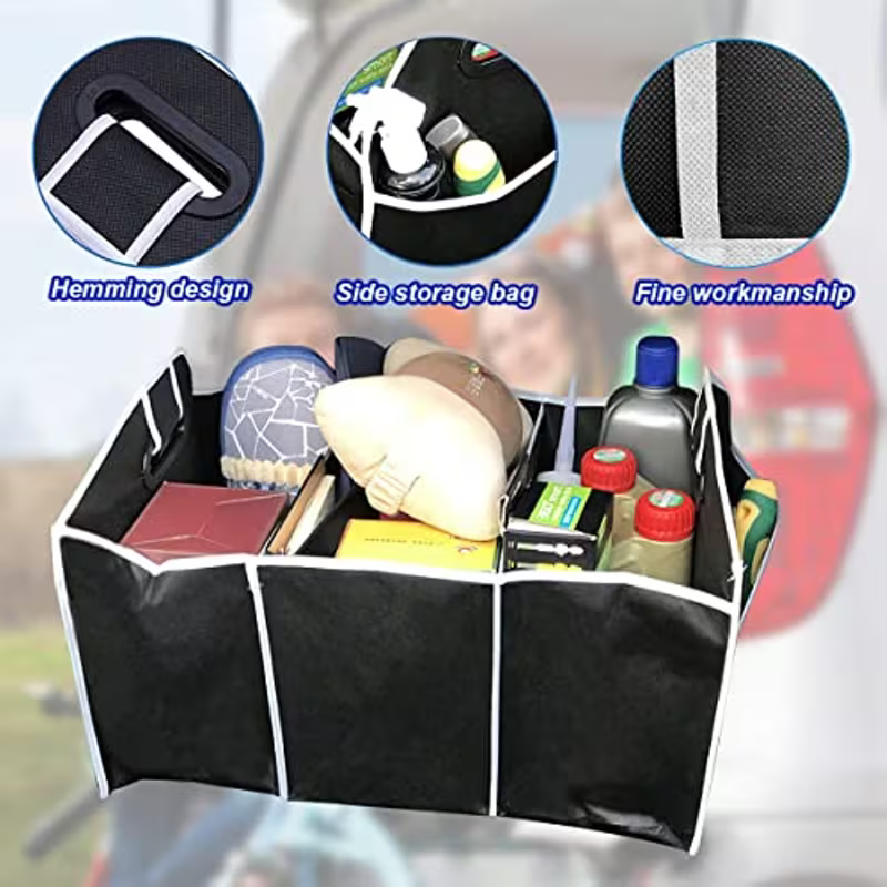 Foldable Car Boot Organiser – 3-Compartment Storage Bag for SUV, Truck, Van & Sedan