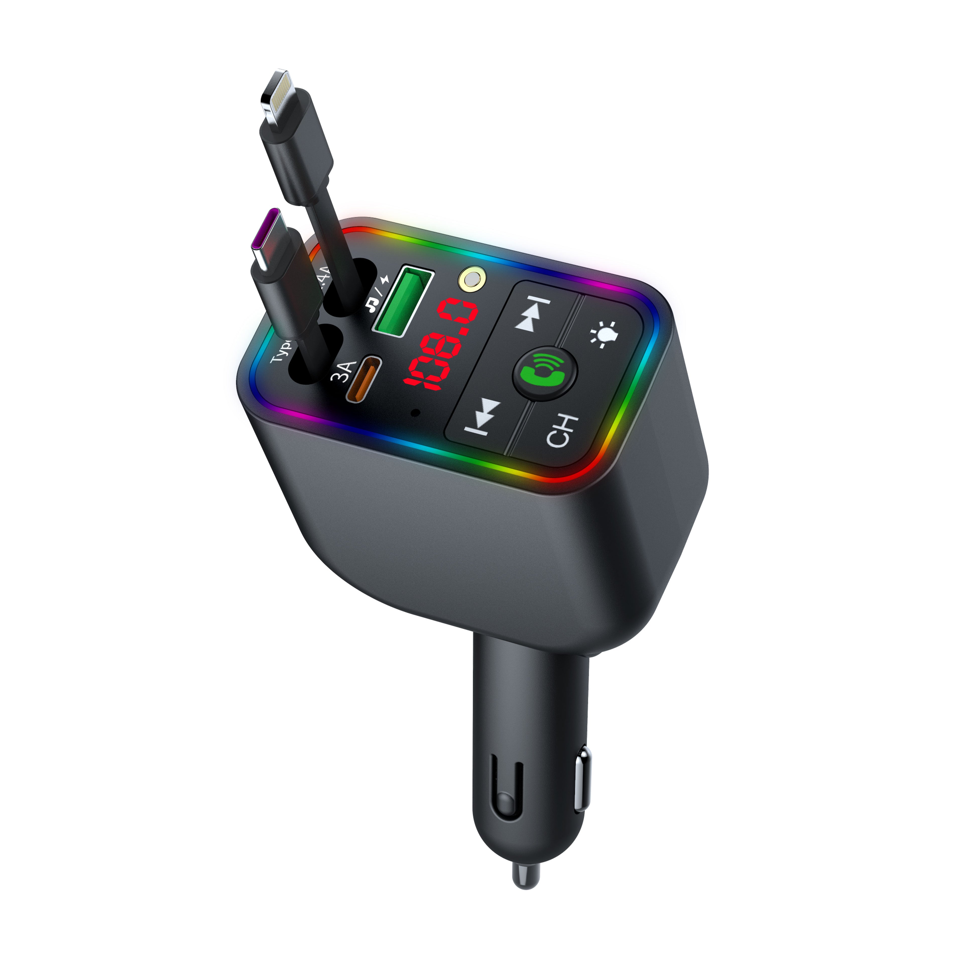 LuxDrive T3 Pro 5-in-1 260W Fast Car Charger with FM Transmitter & Ambient Light