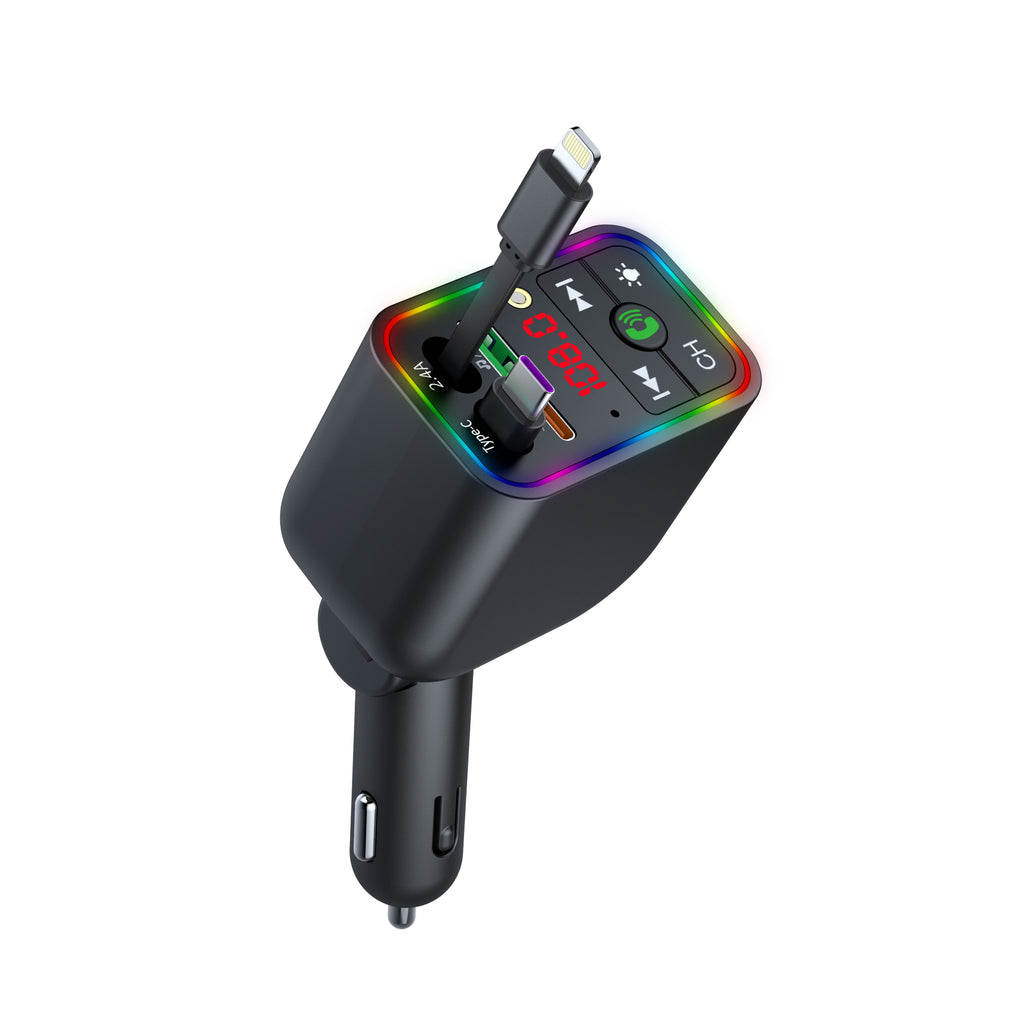 LuxDrive T3 Pro 5-in-1 260W Fast Car Charger with FM Transmitter & Ambient Light