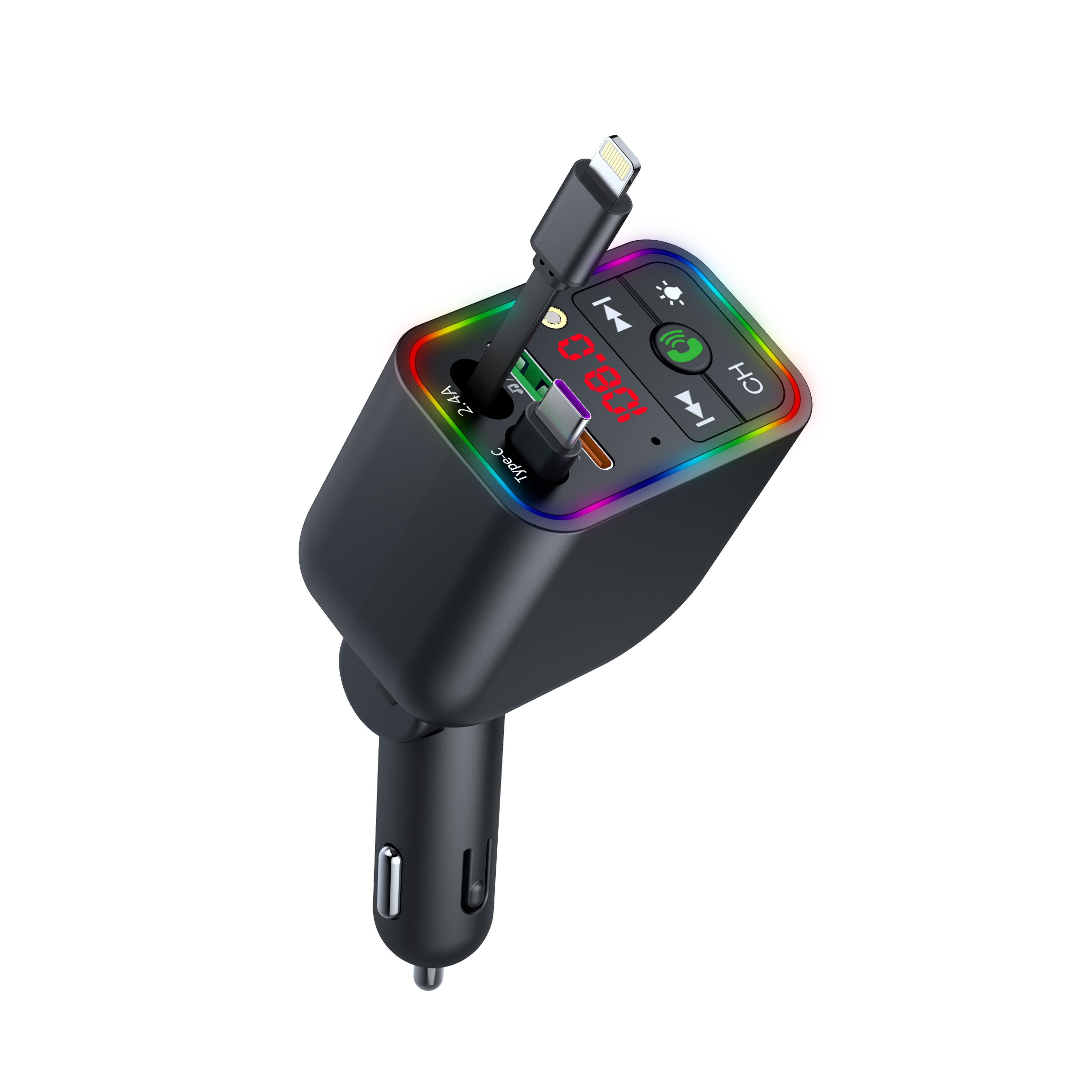 LuxDrive T3 Pro 5-in-1 260W Fast Car Charger with FM Transmitter & Ambient Light