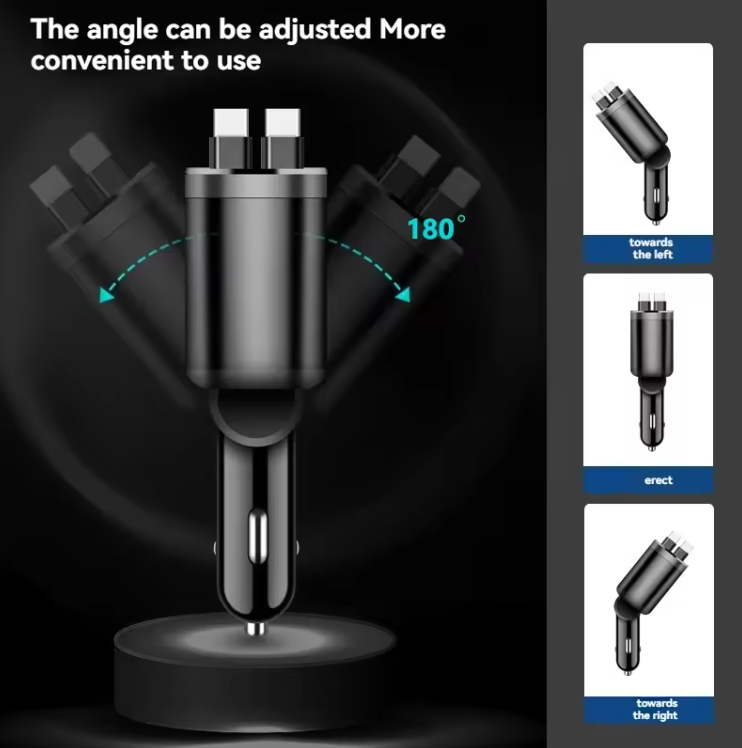 120W 4‑in‑1 Retractable Fast Car Charger with Starry Sky LED & Digital Display