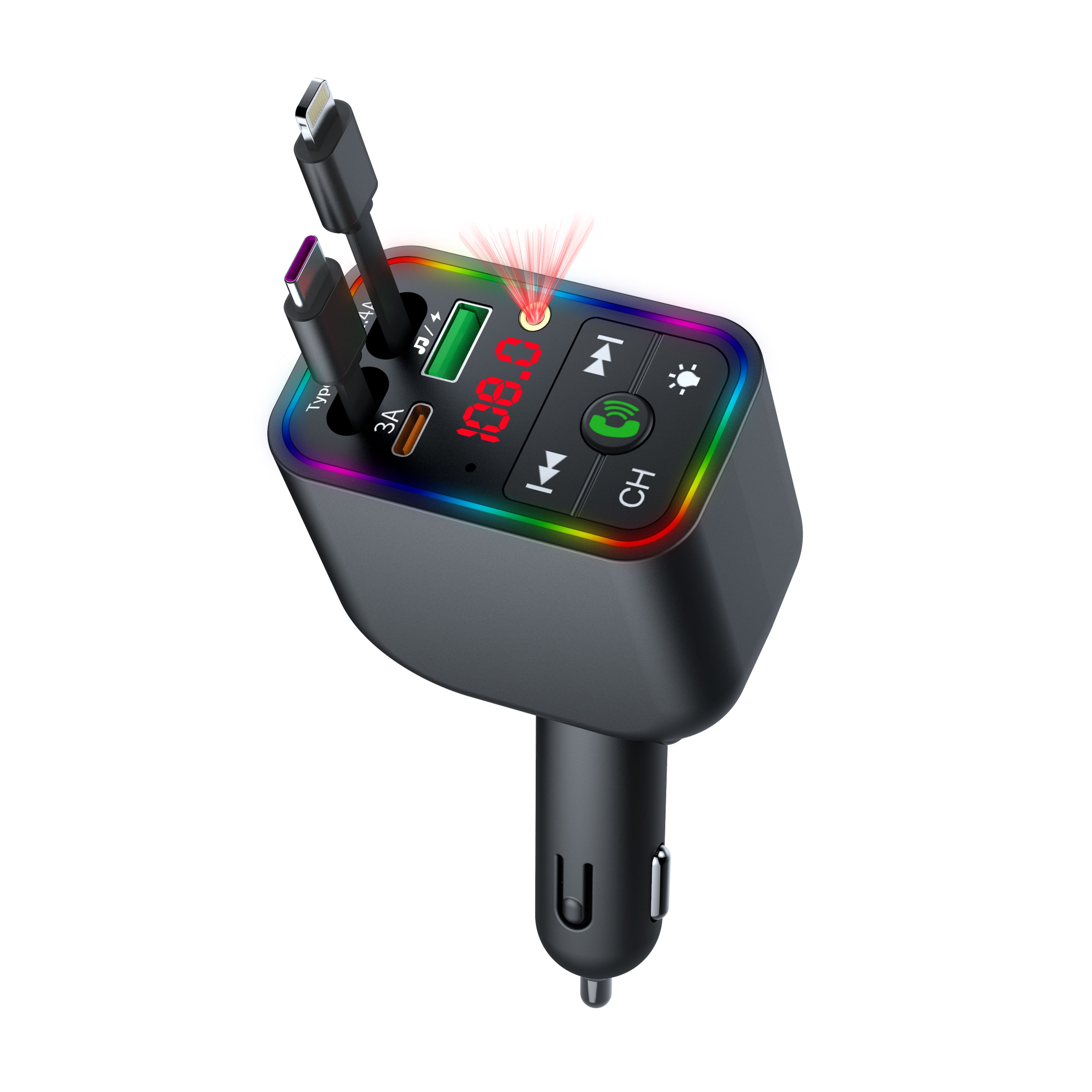 LuxDrive T3 Pro 5-in-1 260W Fast Car Charger with FM Transmitter & Ambient Light