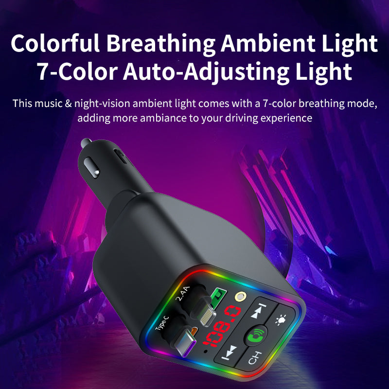 LuxDrive T3 Pro 5-in-1 260W Fast Car Charger with FM Transmitter & Ambient Light