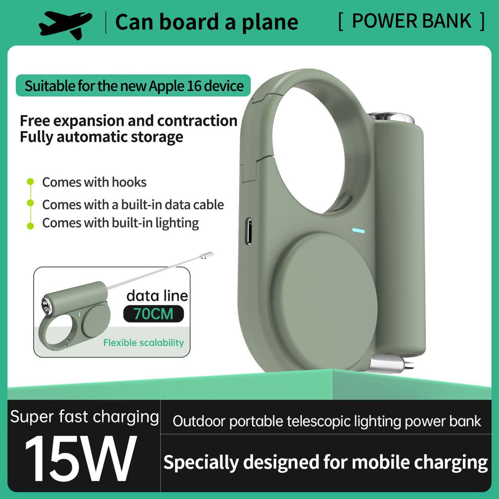 LuxDrive 5000mAh Portable Charger with Retractable Cable, SOS Flashlight & Fast Charging — Outdoor Power Bank