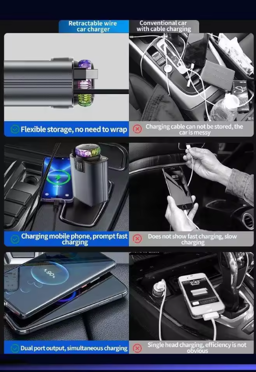 C7 Starry Sky Aromatherapy Car Charger — 180W 4-in-1 Retractable Fast Charger with LED Galaxy Lights & Dual USB / Type-C Ports