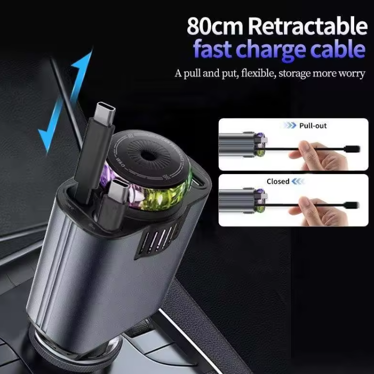C7 Starry Sky Aromatherapy Car Charger — 180W 4-in-1 Retractable Fast Charger with LED Galaxy Lights & Dual USB / Type-C Ports