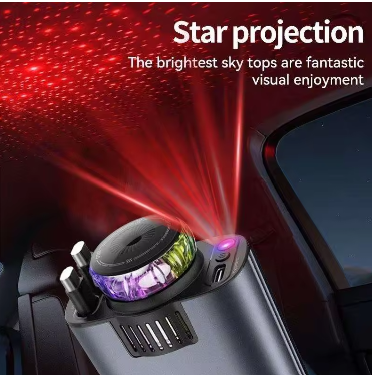 C7 Starry Sky Aromatherapy Car Charger — 180W 4-in-1 Retractable Fast Charger with LED Galaxy Lights & Dual USB / Type-C Ports