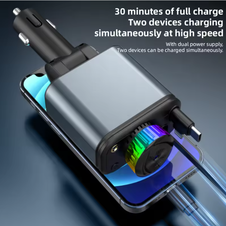 C7 Starry Sky Aromatherapy Car Charger — 180W 4-in-1 Retractable Fast Charger with LED Galaxy Lights & Dual USB / Type-C Ports