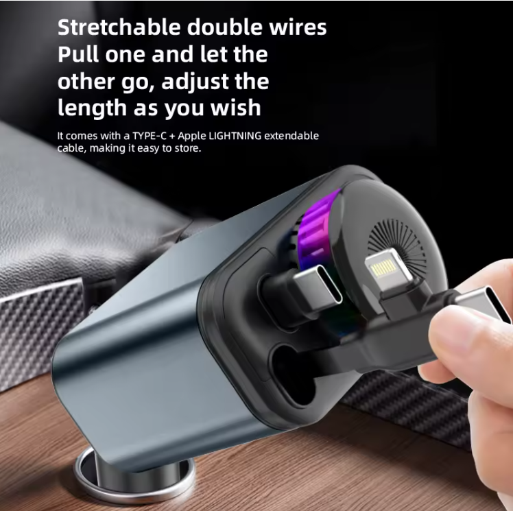 C7 Starry Sky Aromatherapy Car Charger — 180W 4-in-1 Retractable Fast Charger with LED Galaxy Lights & Dual USB / Type-C Ports