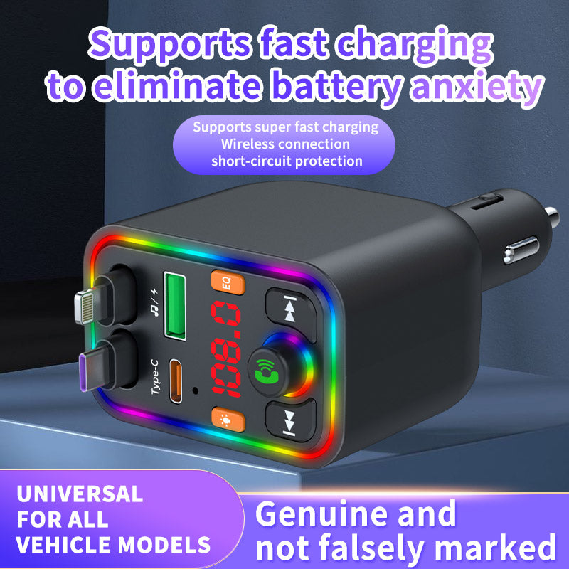 120W TurboCharge™ Retractable Car Charger – Digital Display + MP3/FM Transmitter + Bt Handsfree Car Kit PD QC Car Charger Y6 | Ultra‑Fast 4‑in‑1 Charging Power Station