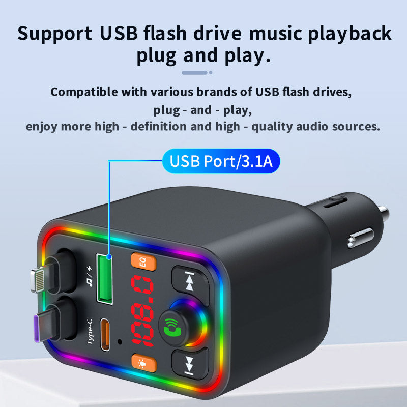 120W TurboCharge™ Retractable Car Charger – Digital Display + MP3/FM Transmitter + Bt Handsfree Car Kit PD QC Car Charger Y6 | Ultra‑Fast 4‑in‑1 Charging Power Station