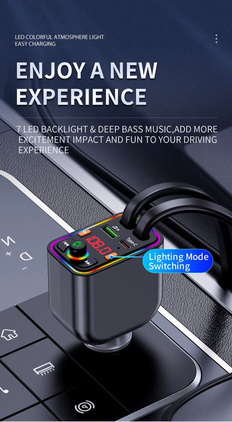 120W TurboCharge™ Retractable Car Charger – Digital Display + MP3/FM Transmitter + Bt Handsfree Car Kit PD QC Car Charger Y6 | Ultra‑Fast 4‑in‑1 Charging Power Station