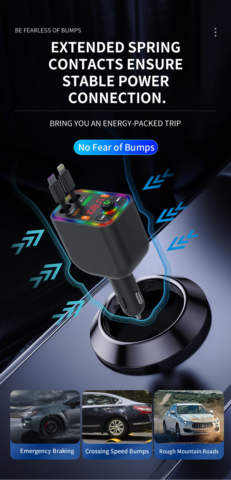 120W TurboCharge™ Retractable Car Charger – Digital Display + MP3/FM Transmitter + Bt Handsfree Car Kit PD QC Car Charger Y6 | Ultra‑Fast 4‑in‑1 Charging Power Station