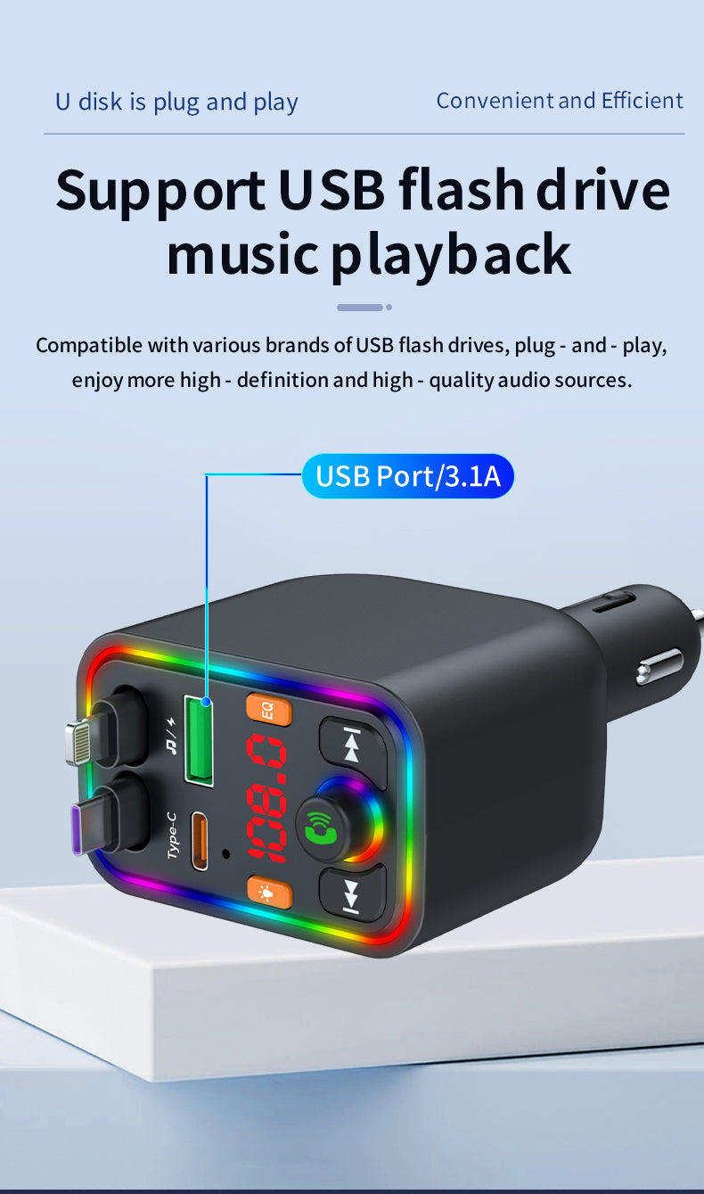 120W TurboCharge™ Retractable Car Charger – Digital Display + MP3/FM Transmitter + Bt Handsfree Car Kit PD QC Car Charger Y6 | Ultra‑Fast 4‑in‑1 Charging Power Station