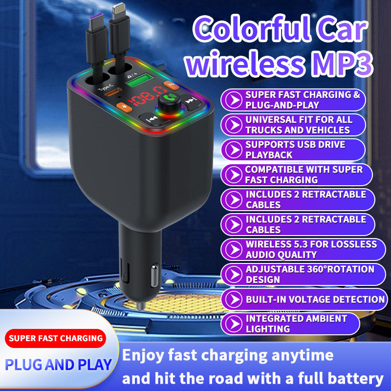 120W TurboCharge™ Retractable Car Charger – Digital Display + MP3/FM Transmitter + Bt Handsfree Car Kit PD QC Car Charger Y6 | Ultra‑Fast 4‑in‑1 Charging Power Station