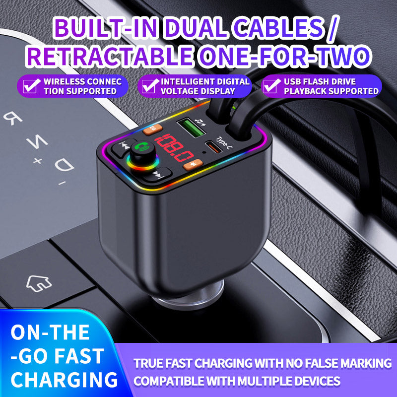 120W TurboCharge™ Retractable Car Charger – Digital Display + MP3/FM Transmitter + Bt Handsfree Car Kit PD QC Car Charger Y6 | Ultra‑Fast 4‑in‑1 Charging Power Station