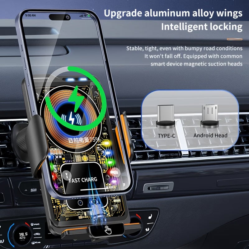3-in-1 Car Phone Holder with 15W Wireless Charging & Power Bank – Magnetic Vent Mount