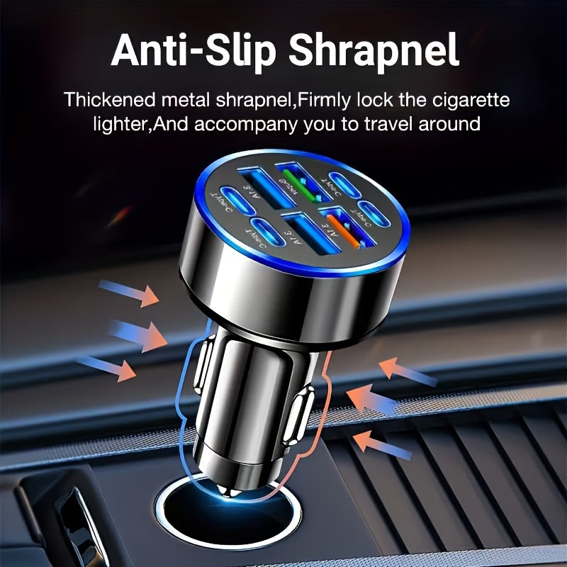 100W 8-Port Fast Charging Car Charger – 4x USB-C PD & 4x USB-A, 12/24V Compatible