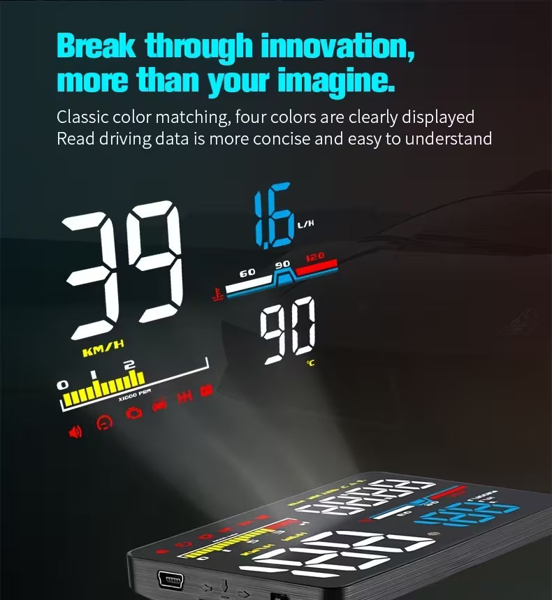 LuxDrive HUD Pro — OBD2 Head-Up Display Smart Driving Computer with Speed, Fuel & Temperature Display