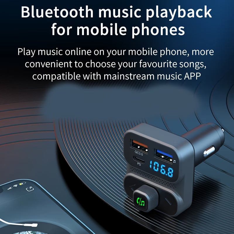 Bluetooth 5.3 Car FM Transmitter – QC3.0 Fast Charging, Hands-Free Calling & Digital Display