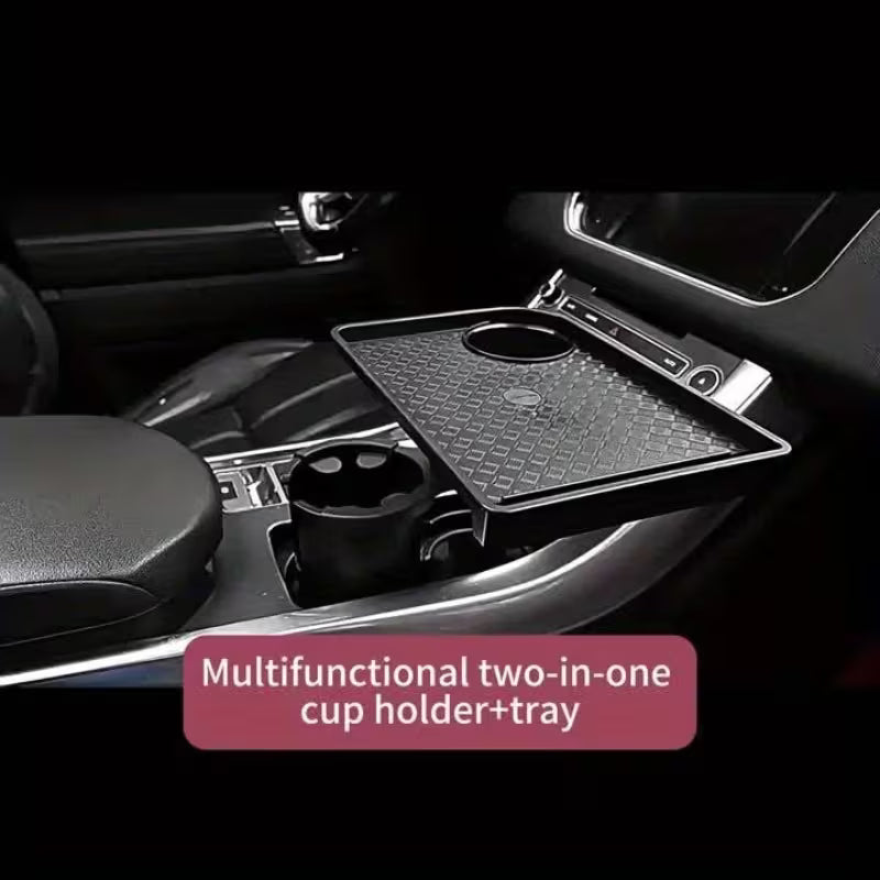 360° Rotating Car Cup Holder Tray with Phone Slot & Console Organizer