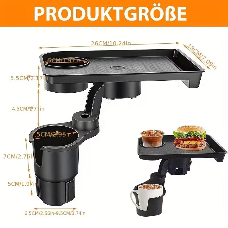 360° Rotating Car Cup Holder Tray with Phone Slot & Console Organizer