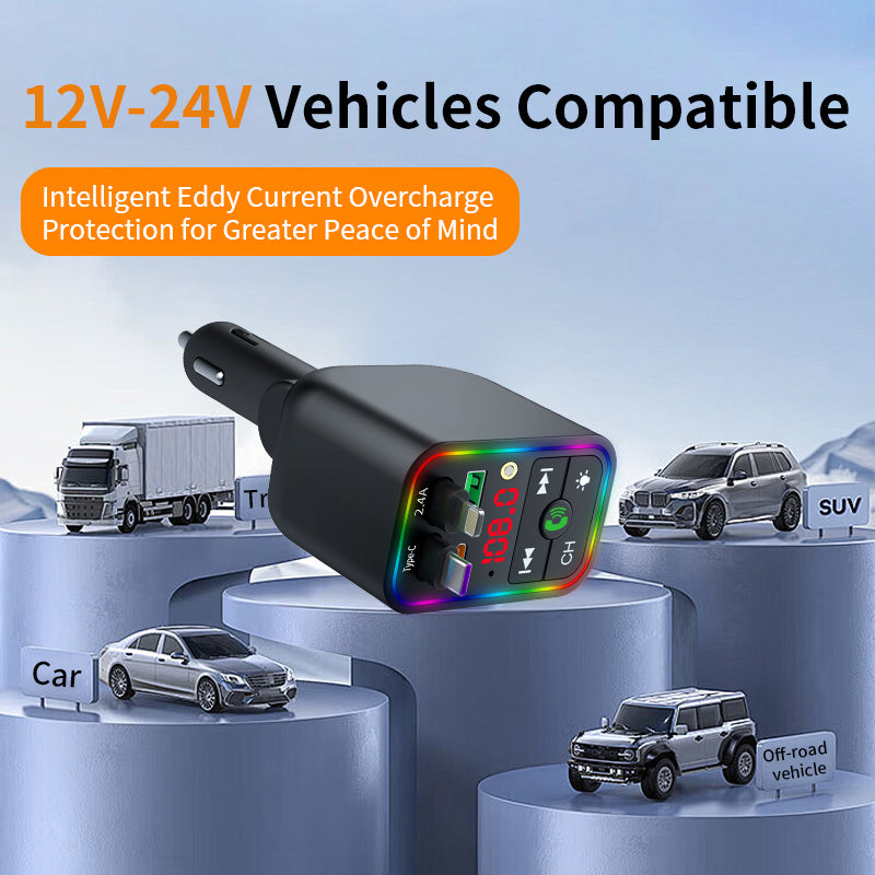 LuxDrive T3 Pro 5-in-1 260W Fast Car Charger with FM Transmitter & Ambient Light
