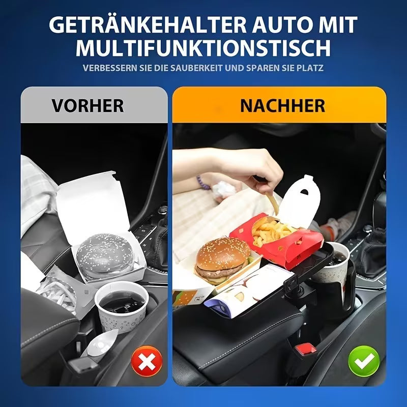 360° Rotating Car Cup Holder Tray with Phone Slot & Console Organizer