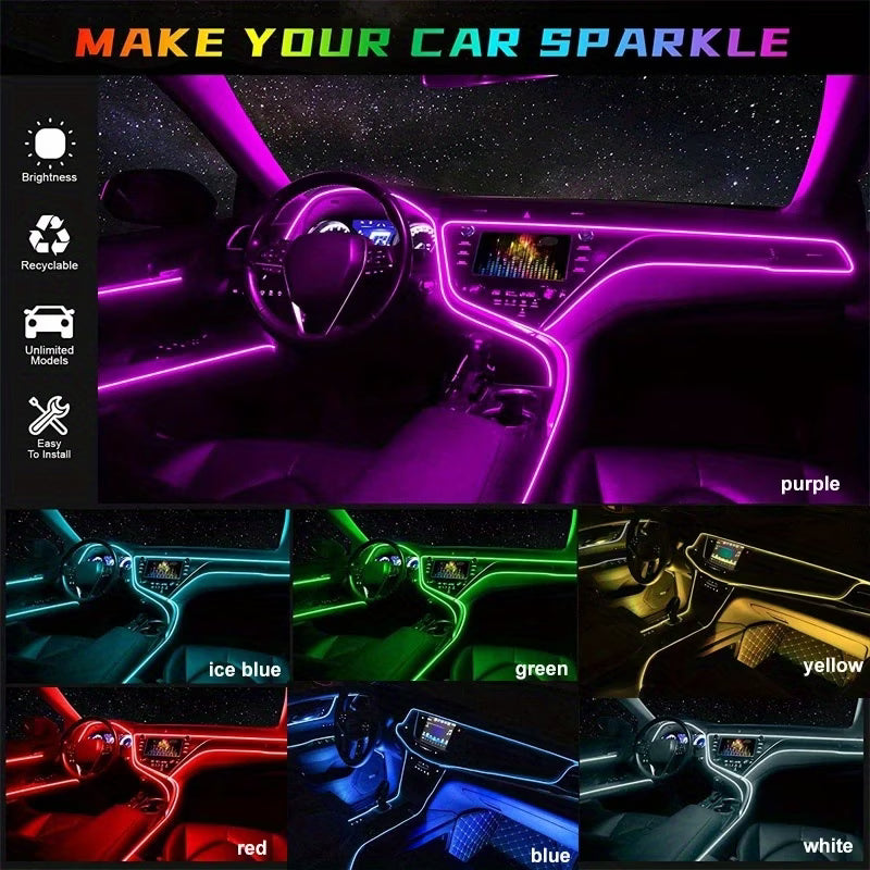 RGB LED Car Interior Ambient Light Strips – USB Powered, Music Sync, DIY Atmosphere Lighting