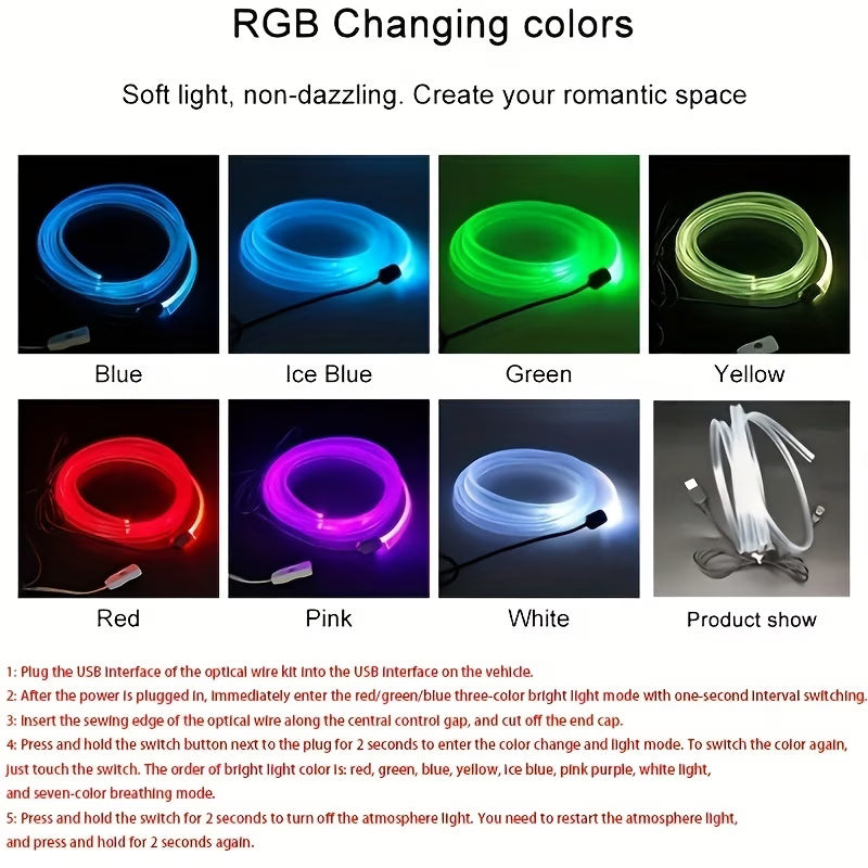 RGB LED Car Interior Ambient Light Strips – USB Powered, Music Sync, DIY Atmosphere Lighting