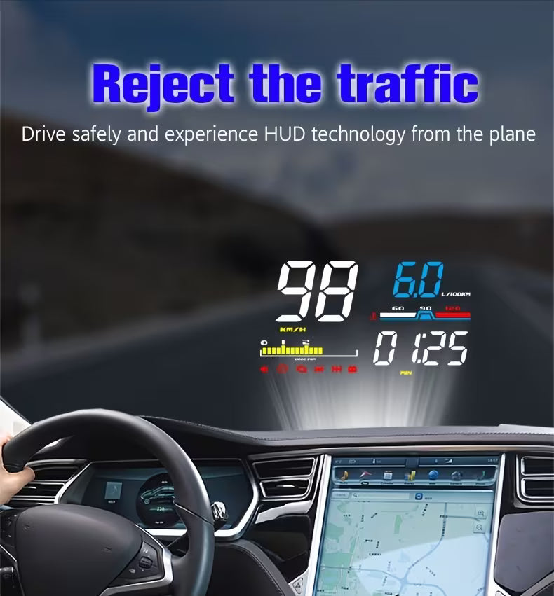 LuxDrive HUD Pro — OBD2 Head-Up Display Smart Driving Computer with Speed, Fuel & Temperature Display