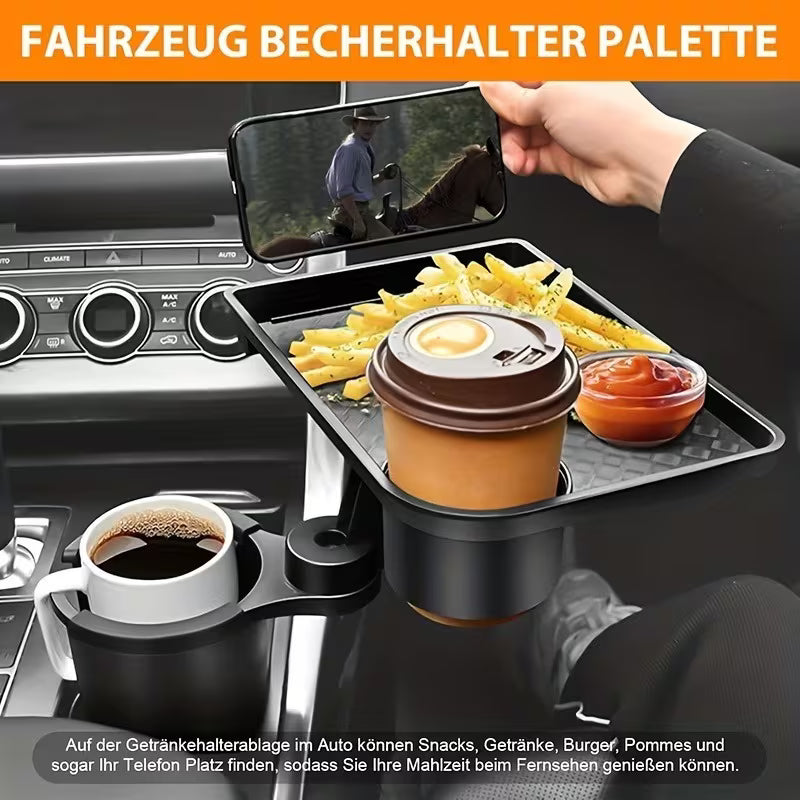 360° Rotating Car Cup Holder Tray with Phone Slot & Console Organizer