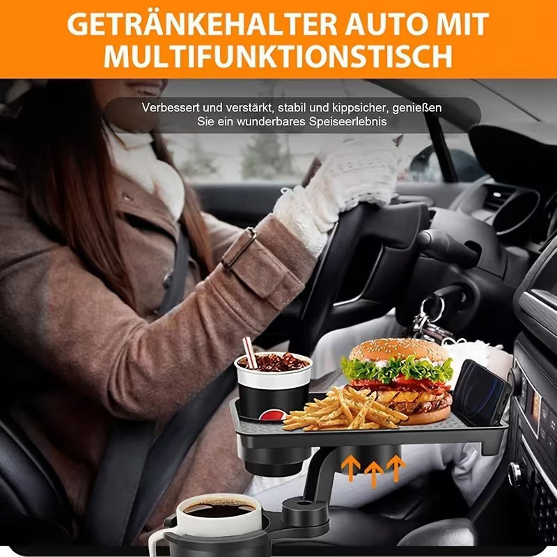 360° Rotating Car Cup Holder Tray with Phone Slot & Console Organizer